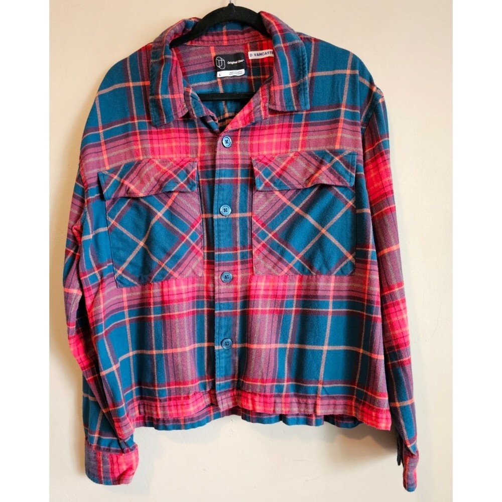 Men's Checked Cropped Flannel Camp Shirt - Original Use-size L Christmas